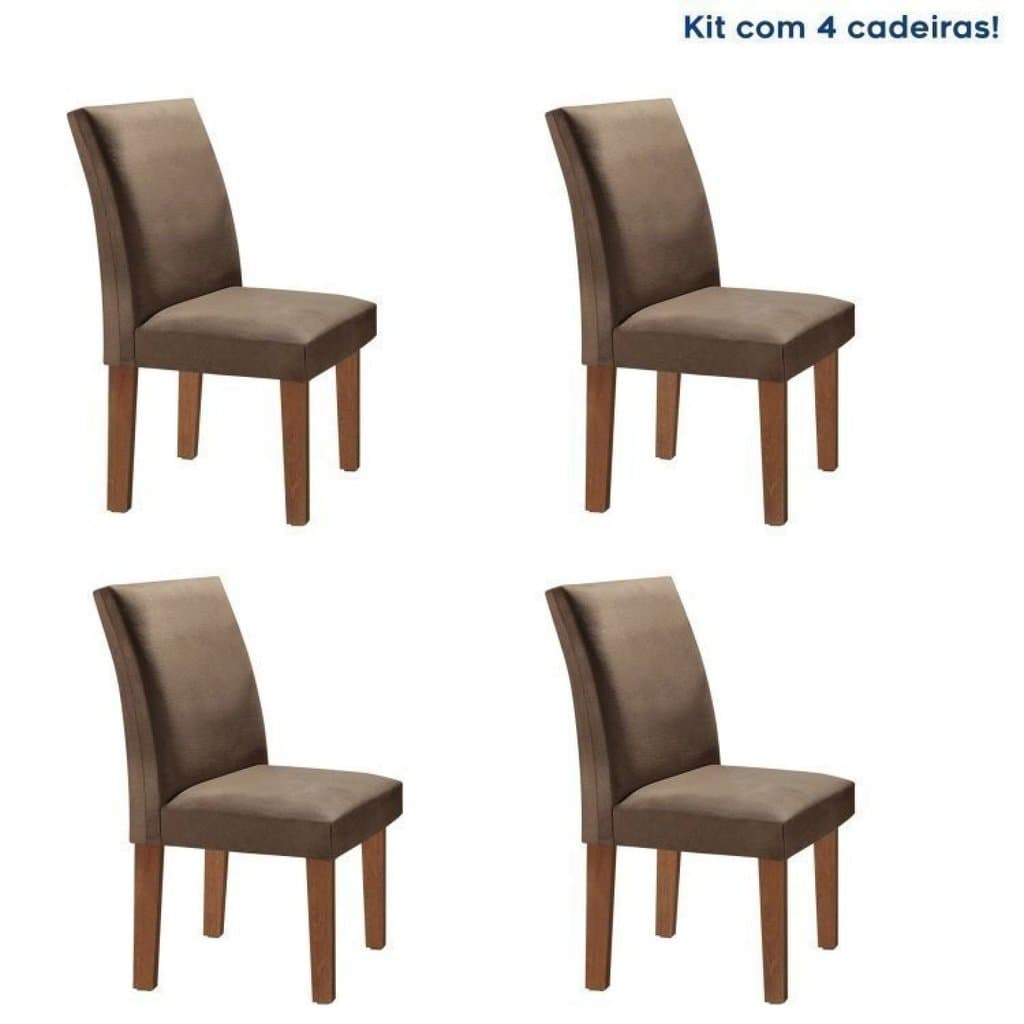 Conjunto 4 Cadeiras para Sala de Jantar Espanha Chocolate/Suede Animale Marrom