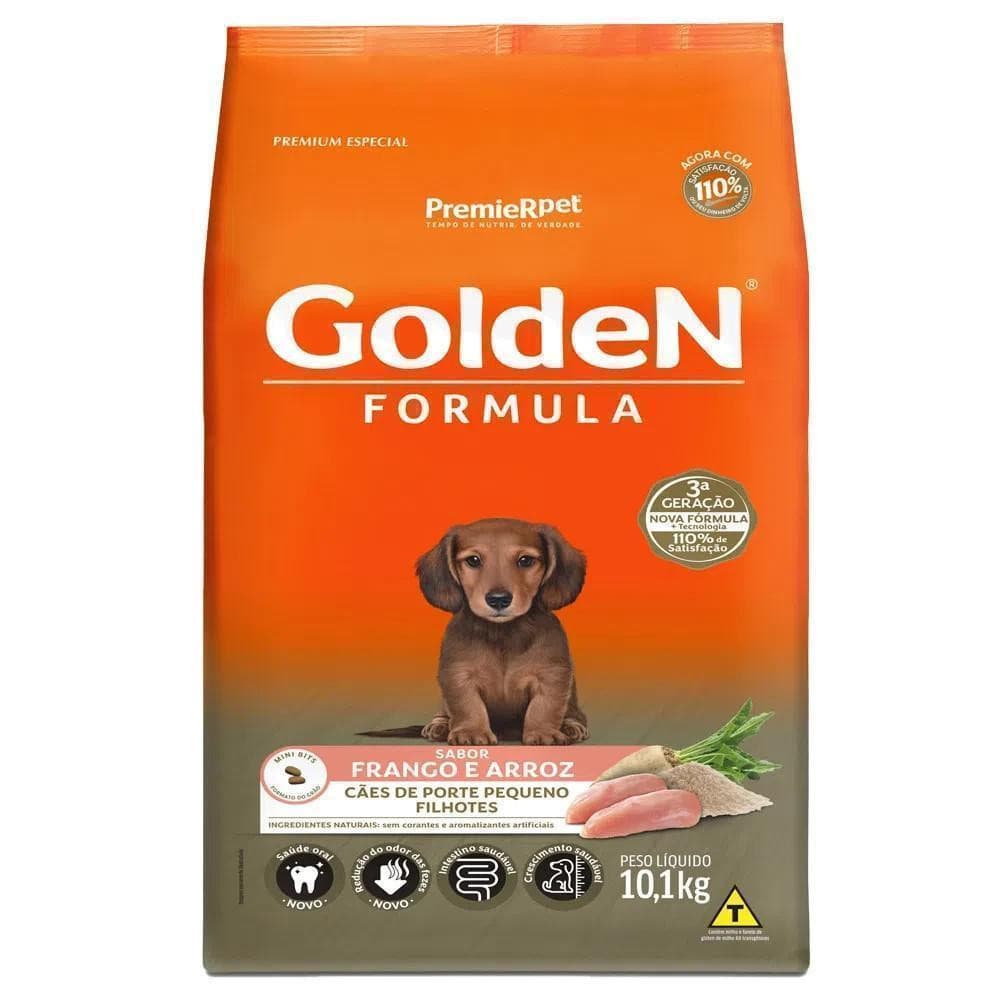 Ração pra Cães Filhotes Raças Pequenas Golden Fórmula sabor Frango e Arroz Mini Bits 3kg