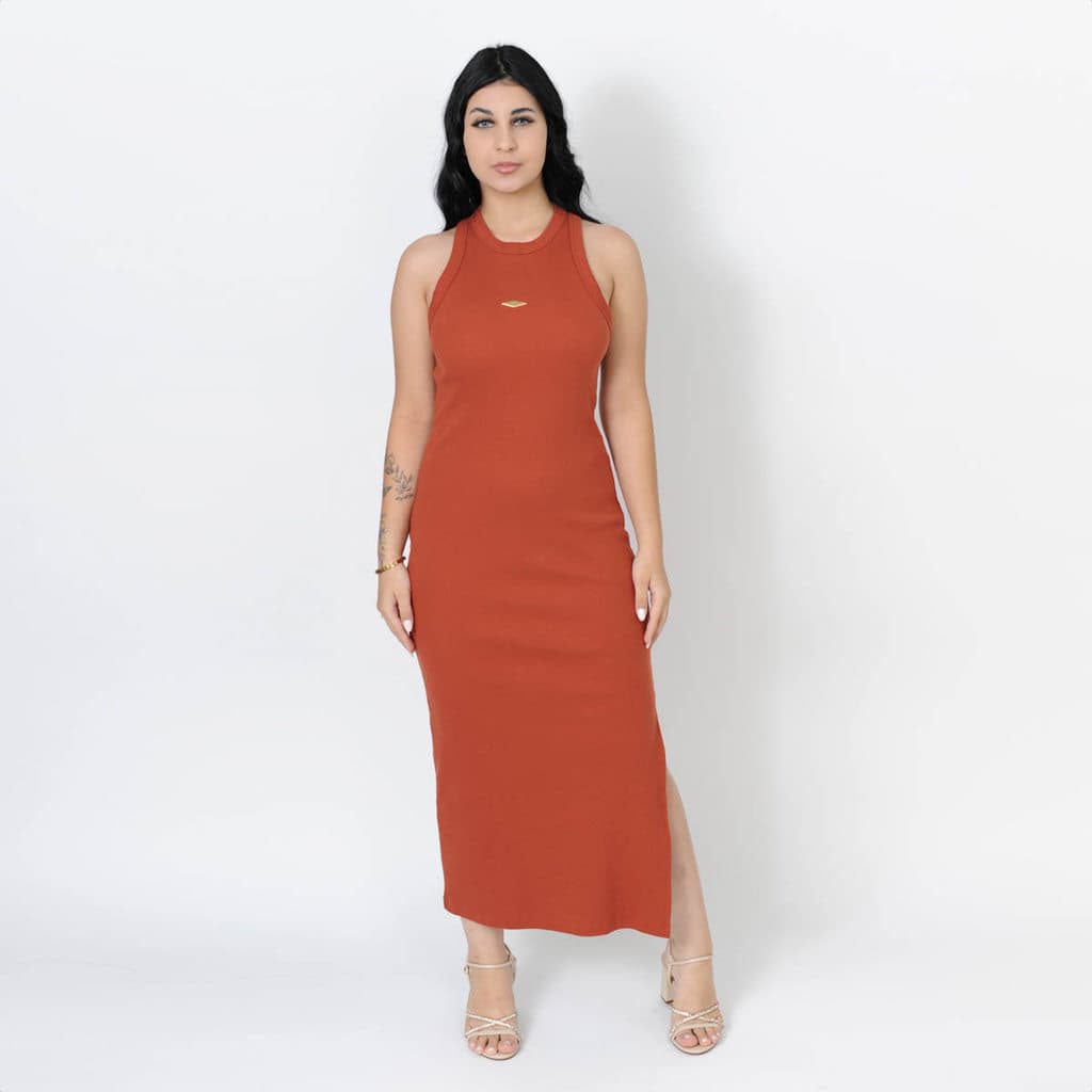 Vestido Colcci Premium Canelado Midi Terracota - Feminino