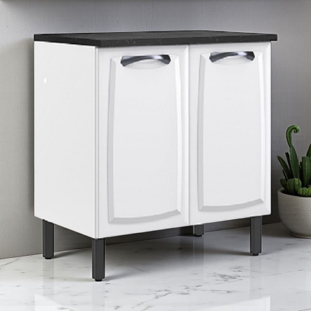 Balcão Cozinha em Aço 2 Portas 80cm com Tampo New Premium Itatiaia Branco/Nero Marquina Branco/Nero Marquina