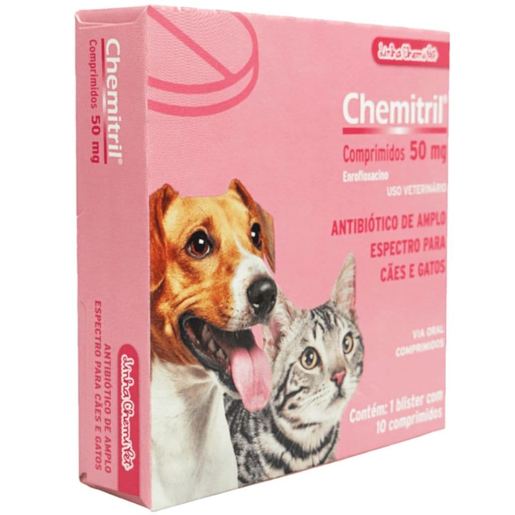 Chemitril 50mg 10 Comprimidos Para Cães e Gatos - Chemitec