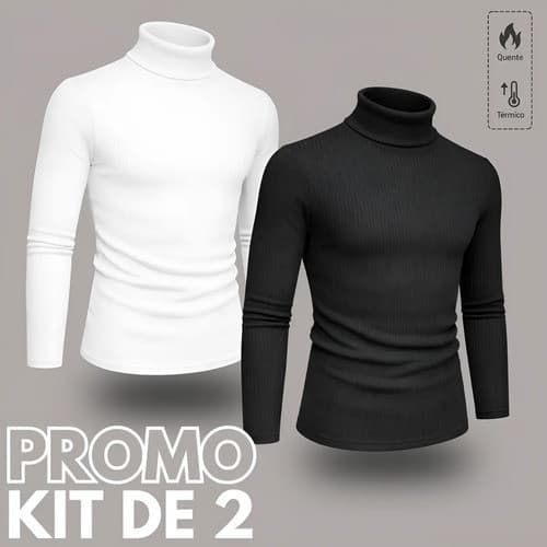 Kit 2 Blusa De Inverno Masculina Canelada Gola Alta