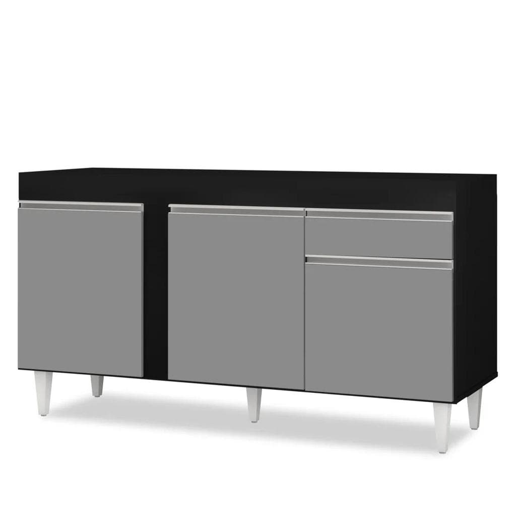 Balcão Gabinete Para Pia 150cm Sem Tampo 3 Portas 1 Gaveta Dakota Preto/Cinza - Lumil