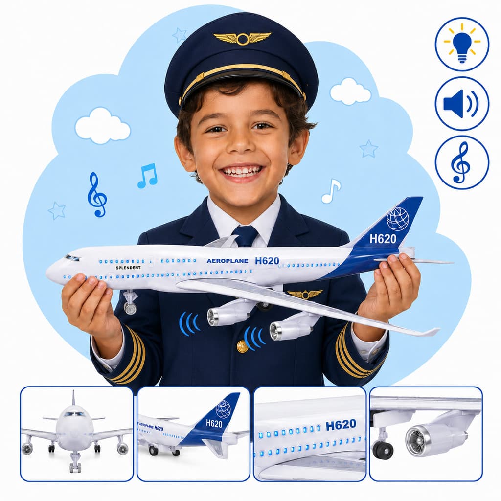 Avião Miniatura Brinquedo Grande Fricção Acende Luzes Som Brinquedo Aviãozinho Kizumba