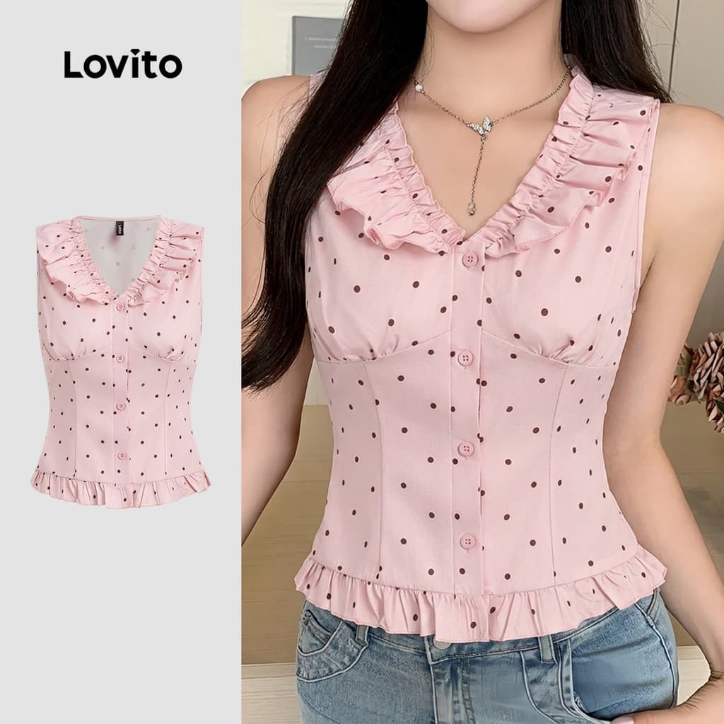Lovito Blusa Feminina Rosa Primavera/verão com Babado Superior Elegante LK6ED249