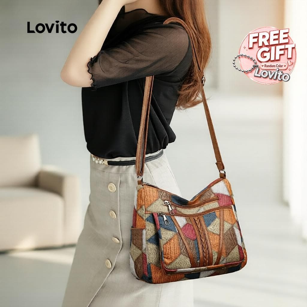 Lovito Férias Bolsa de Ombro Pequena em Patchwork LFA90330