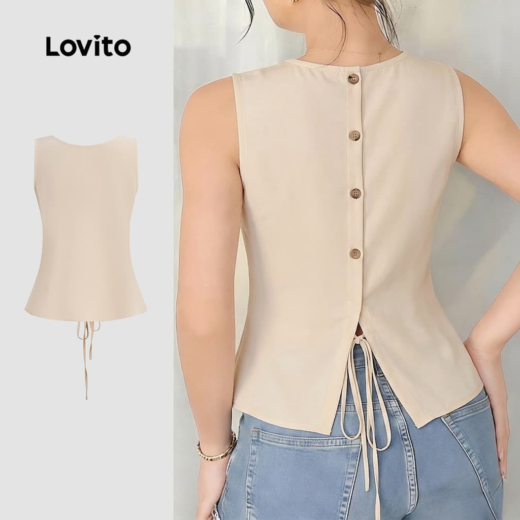 Lovito Casual Blusa Feminina com Botão Superior Casual para Primavera/verão Rosa Vermelha LK6AD043