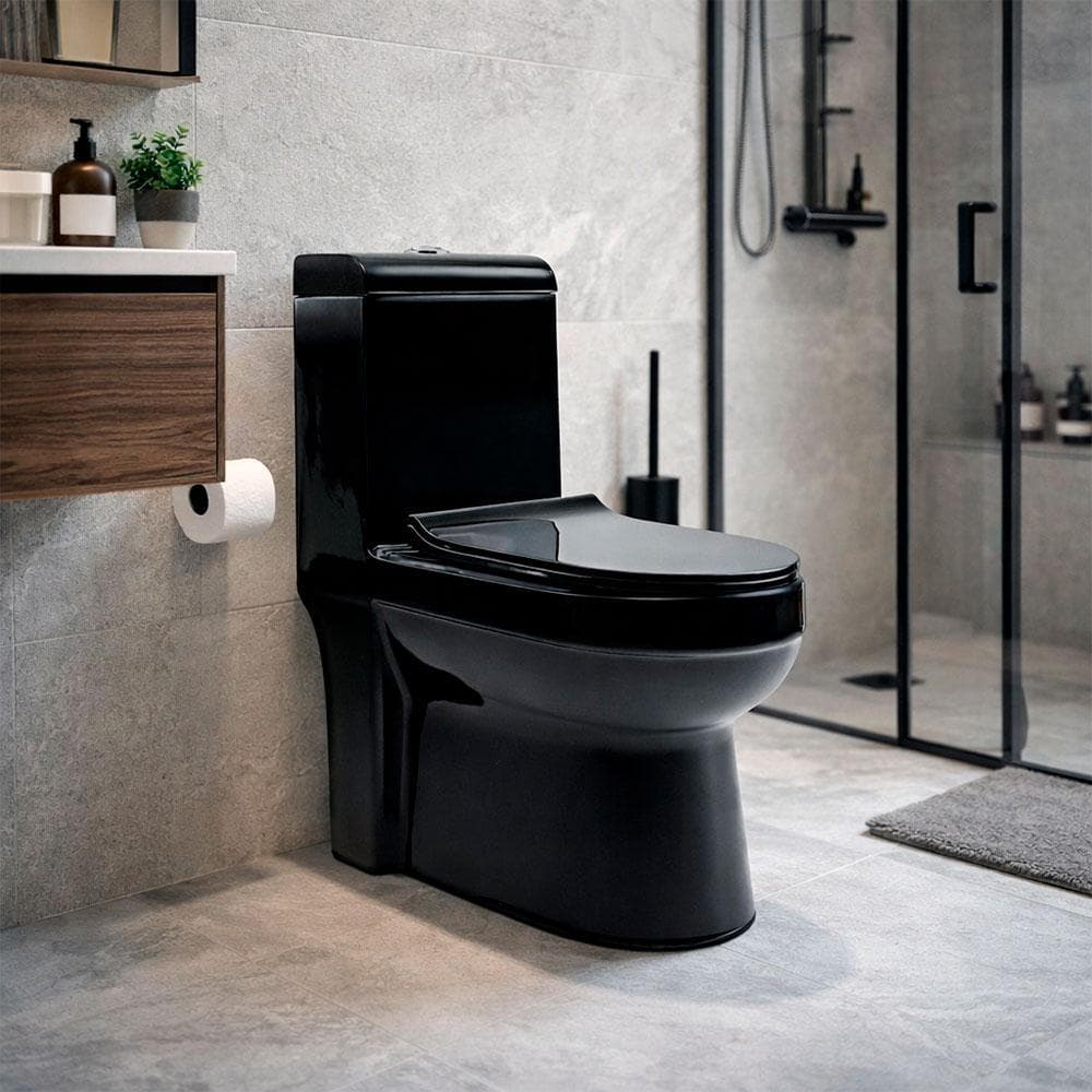 Kit Vaso Sanitário Monobloco e Acessórios Modaza Acqua Nero, 3 e 6 Litros, Preto