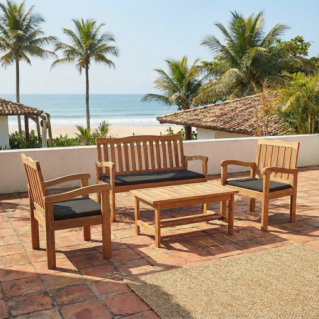 Conjunto para Jardim de Madeira Eucalipto 4 Peças Estofado Nature Yescasa Marrom/Amadeirado/Preto Nature/Preto