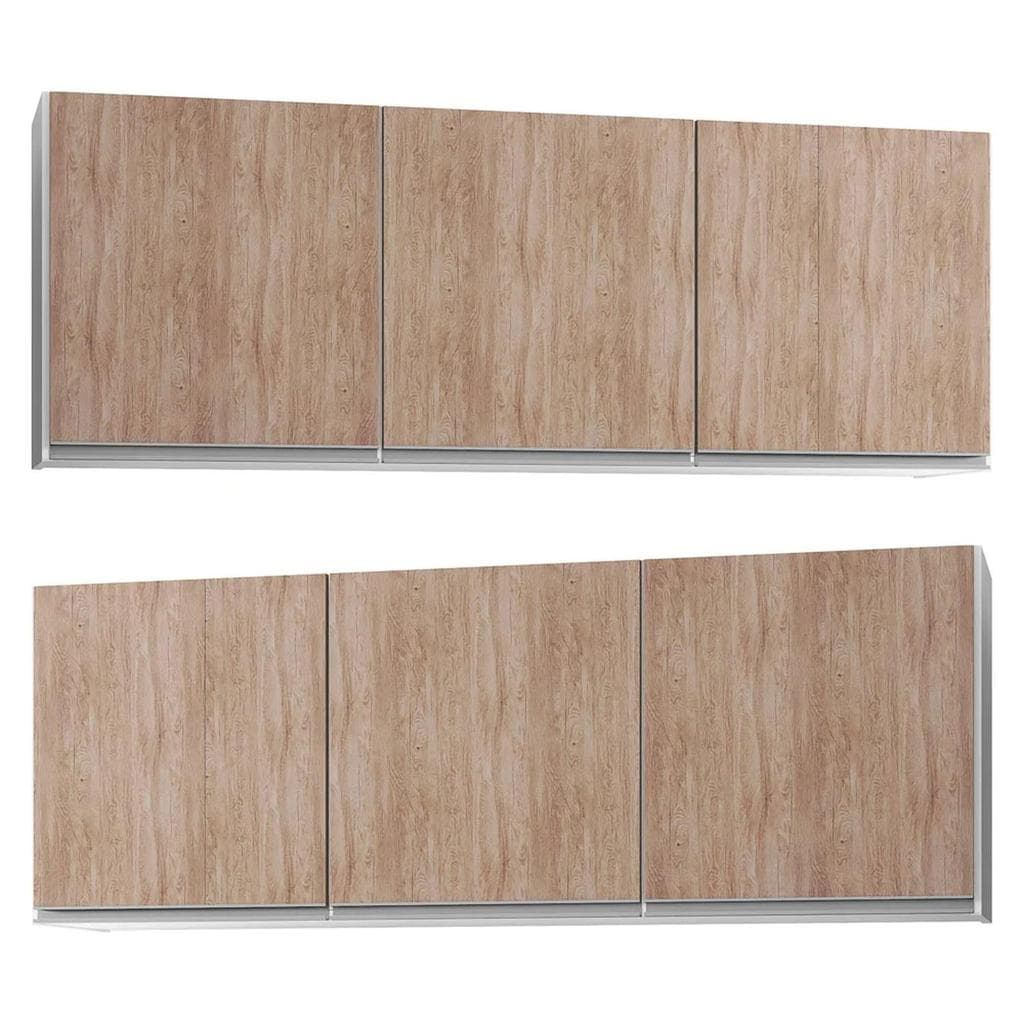 Kit 2 Armários Aéreos 150cm 3 Portas Argélia Branco/Castanho - Lumil