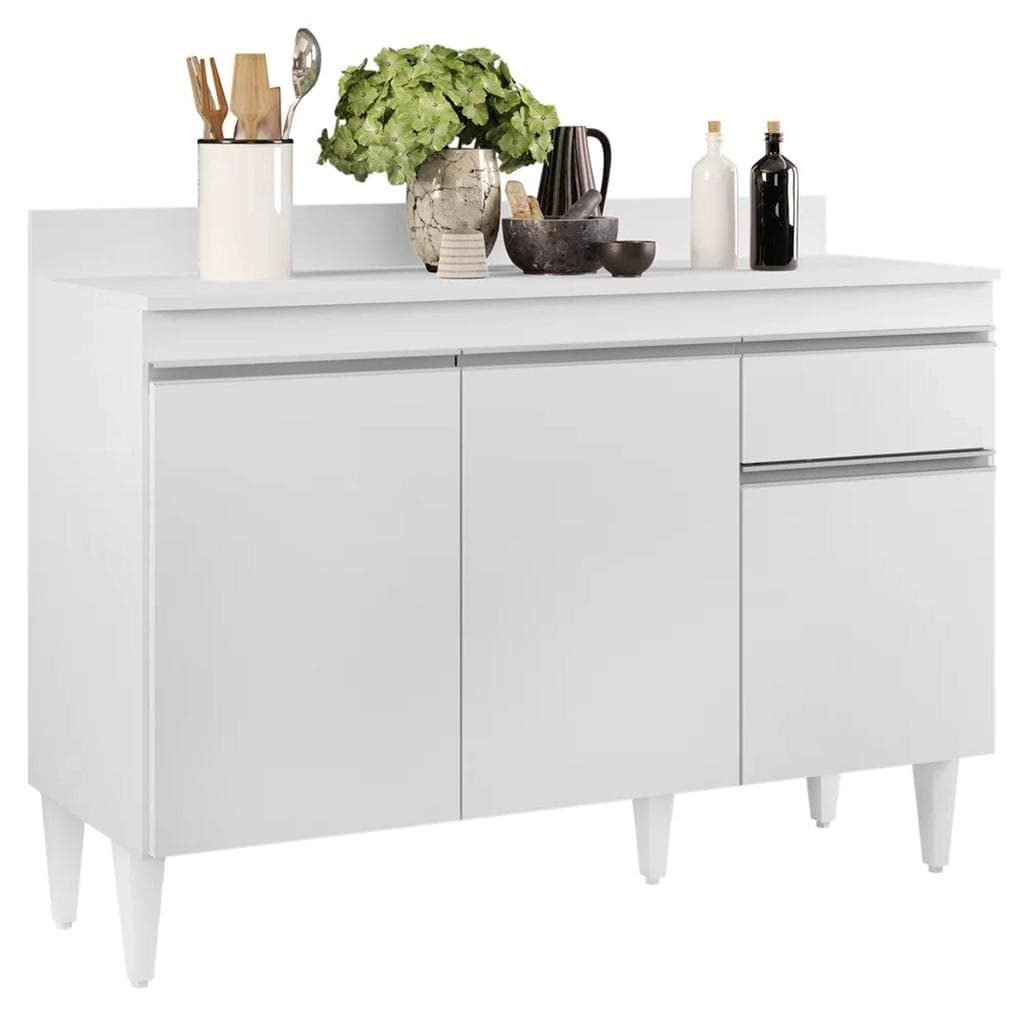Balcão de Cozinha Gabinete 120cm c/ Tampo 3 Portas 1 Gav Arizona Branco - Lumil
