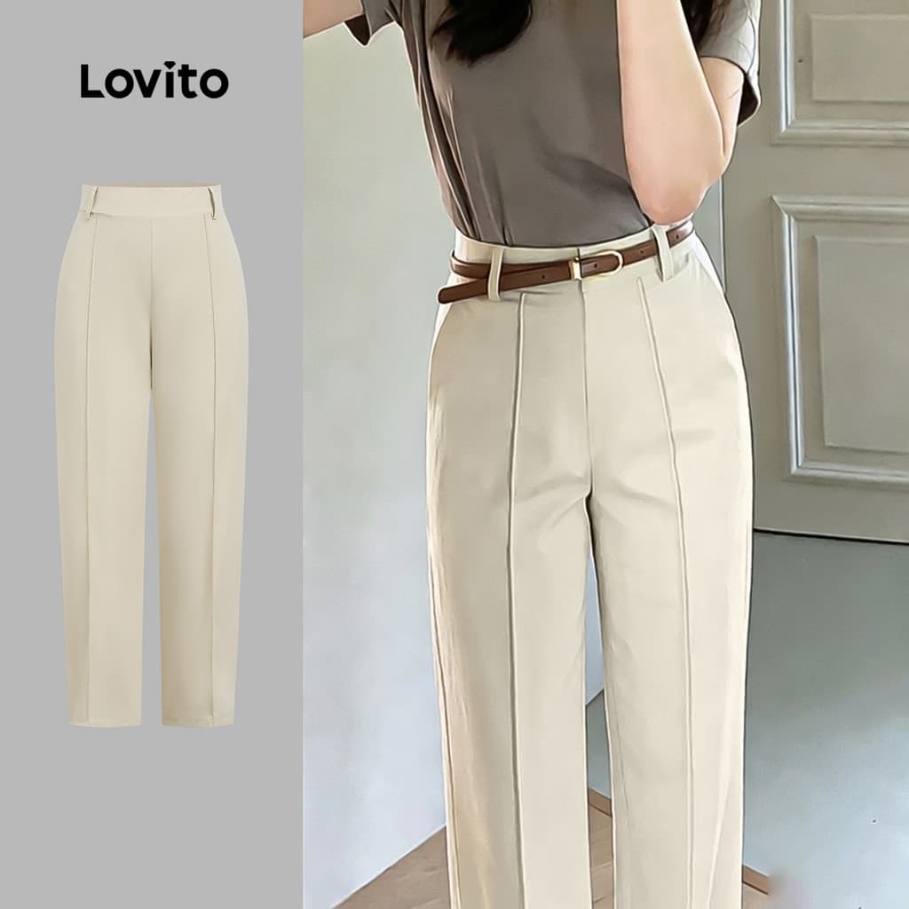 Lovito Calça Casual com Zíper Na Cor Cáqui Claro para a Primavera/Verão L189ED029