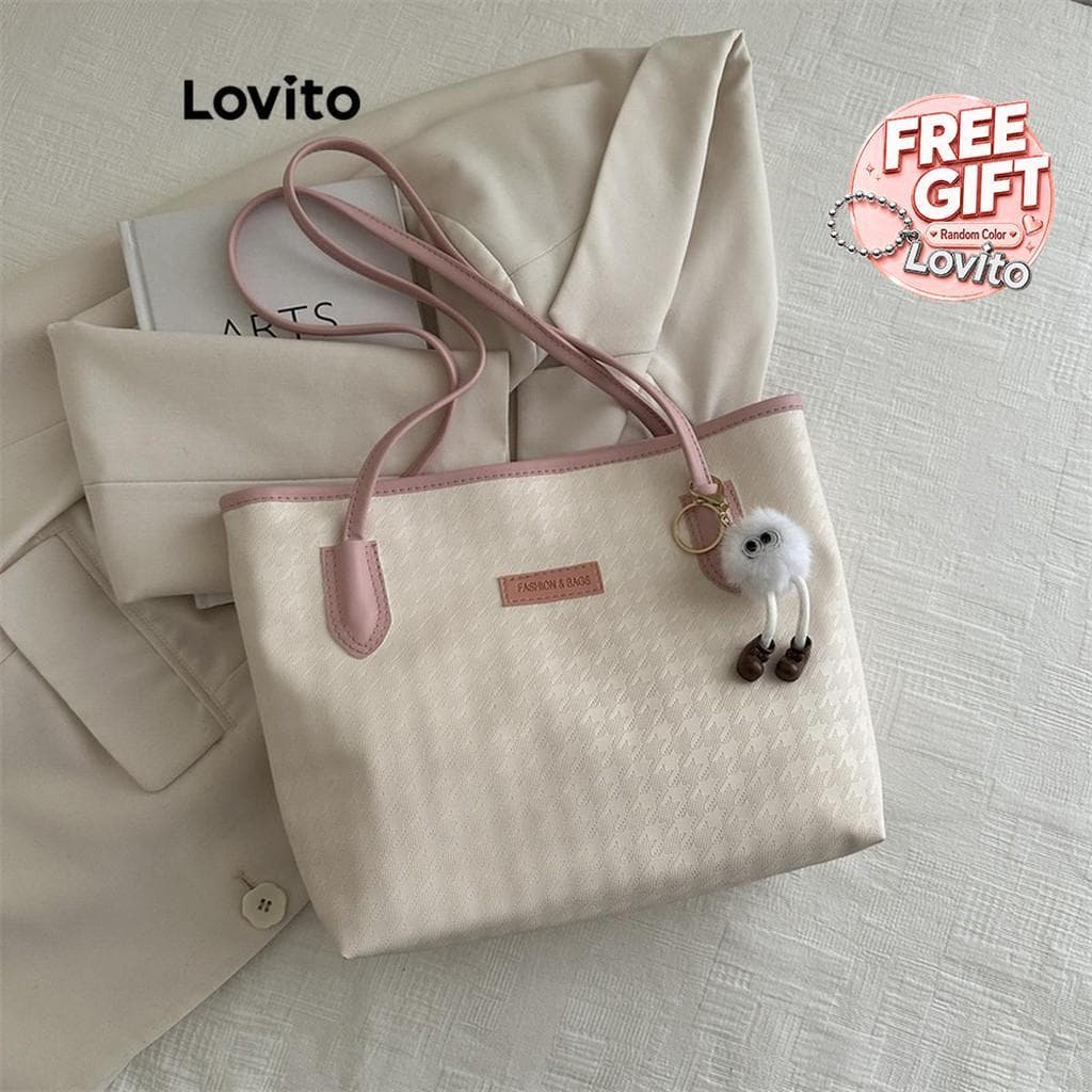 (Casual) Lovito Bolsa De Ombro Estilo Coreano Para Viagens Uso Diário Escola/estudantis Com Estrutura Lisa E Detalhes Em Patchwork Para Mulheres LFA43710