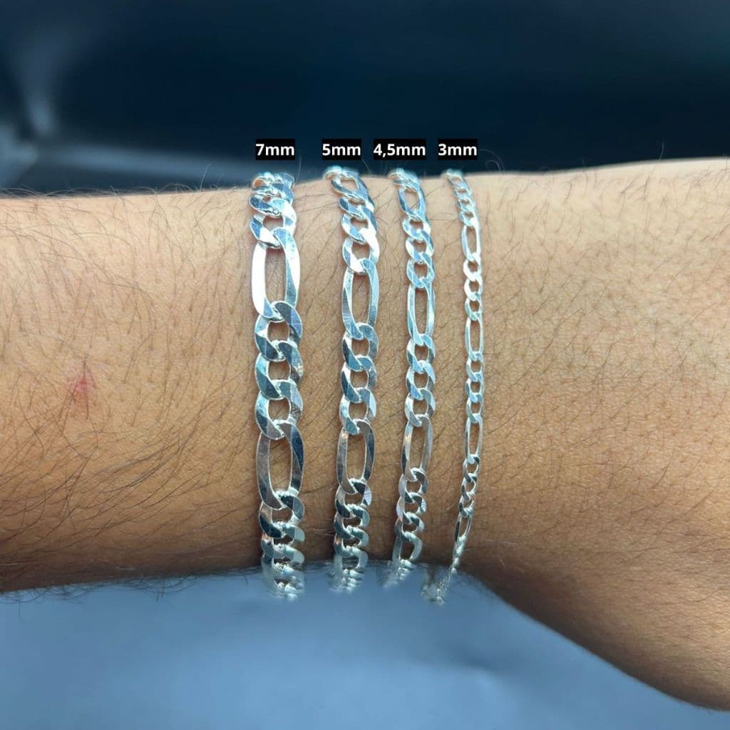 Pulseira Masculina de Prata 925 Grumet 3x1 Fígaro - Aqua Joias