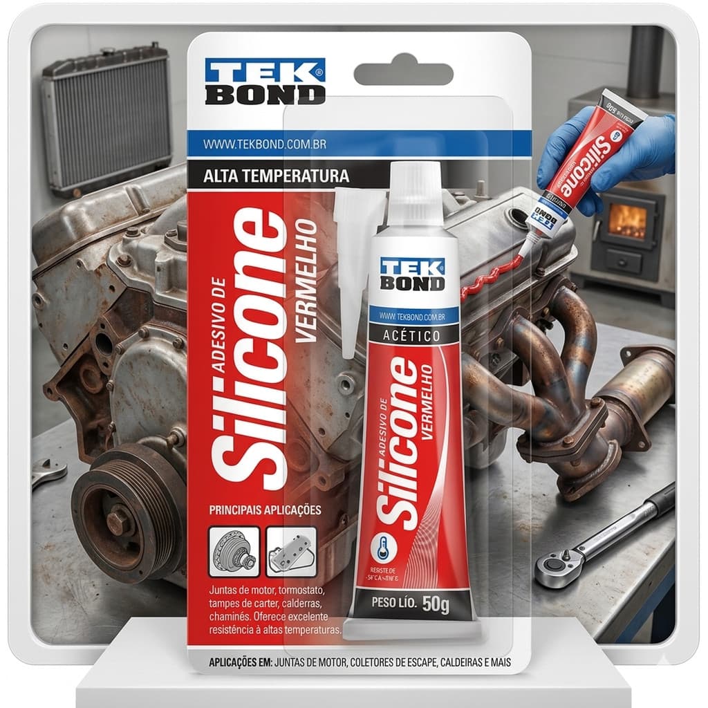 Junta Cola Silicone Alta Temperatura Vermelho Automotivo 50g
