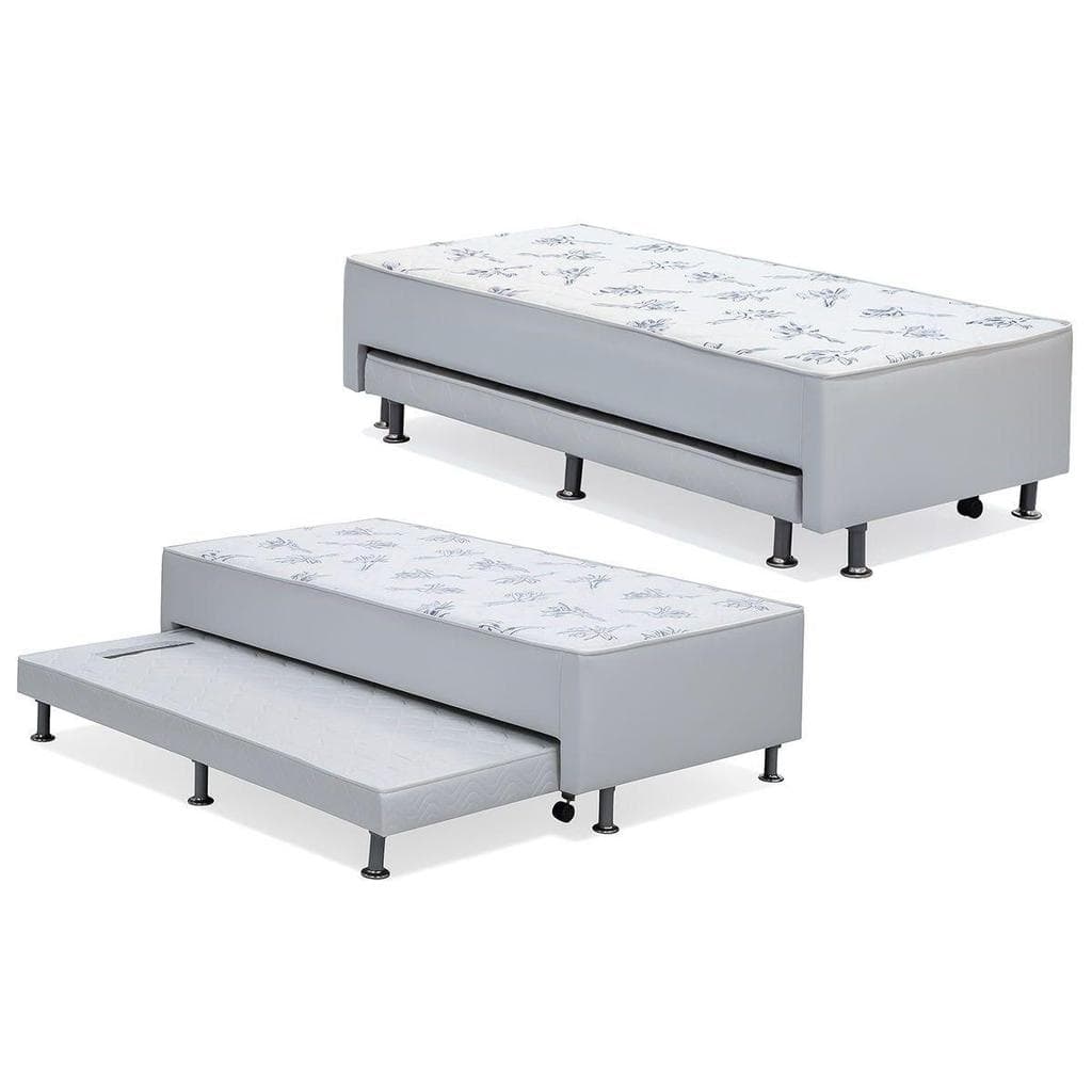 Cama Box c/Auxiliar Conjugado Solteiro: Colchão Ortopédico Courano Bianco (88x188) Ortobom