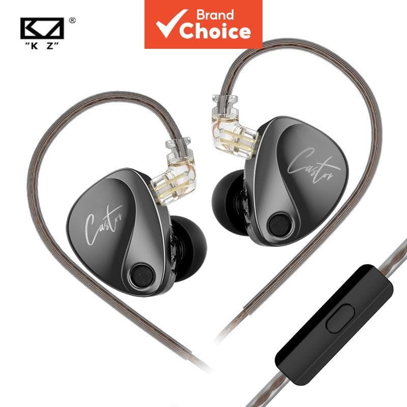 Fones de ouvido KZ Castor, intra-auriculares Hi-Fi 2DD dinâmicos de alta fidelidade, monitor auditivo ajustável, graves