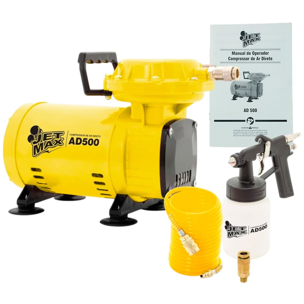 Kit Compressor de Ar Direto Profissional Bivolt JetMax 50psi 360W 1750RPM 60hz Pistola e Mangueira