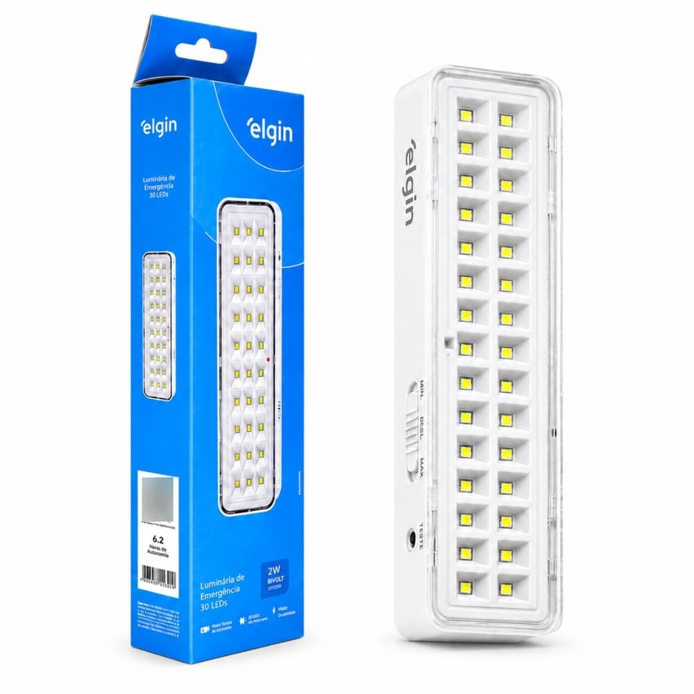 Luminária Elgin Emergência 30 Leds 2W Bivolt 6500K