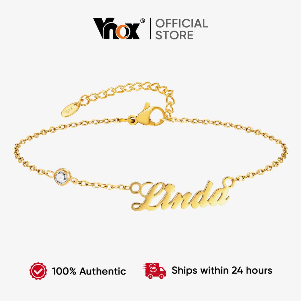 Pulseira De Nome Personalizado De Aço Inoxidável Dourado Elegante Vnox Com Zircônia Branca , Lembrança Personalizada Sig