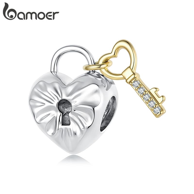 Bamoer Encantos Contas Bloqueio snd Chave Acessórios Pulseira DIY Para Presente Feminino