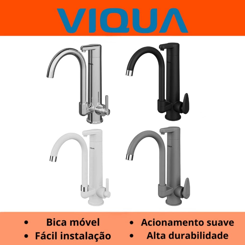 Torneira De Mesa Bica Móvel Com Filtro Purificador Viqua Lagune Vitalité