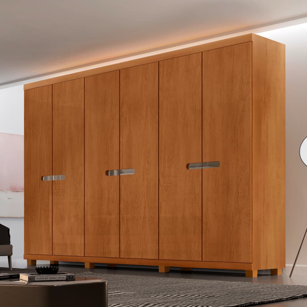 Guarda Roupa Casal Paris MDF 6 Portas e 6 Gavetas com Pés Moderna Mobília