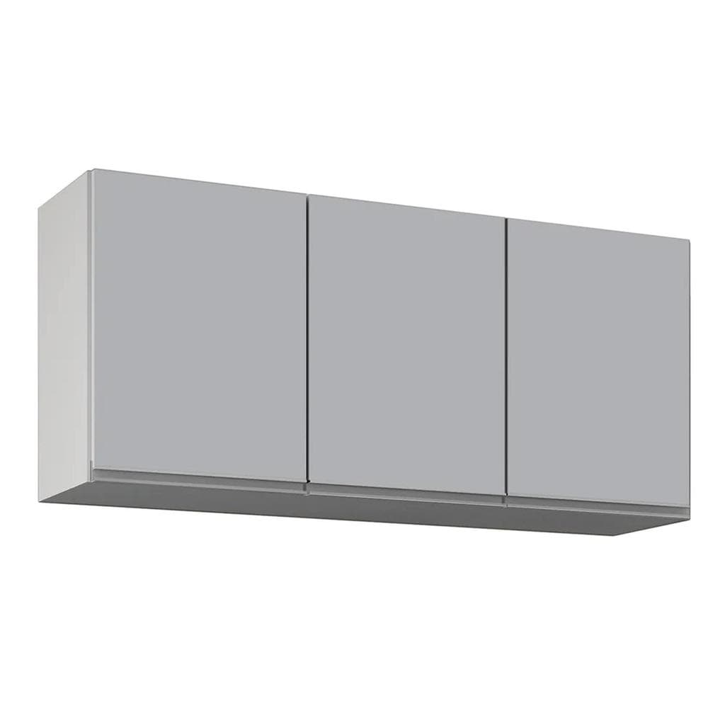 Armário de Cozinha Aéreo 120cm 3 Portas Virgínia Cinza Claro - Lumil