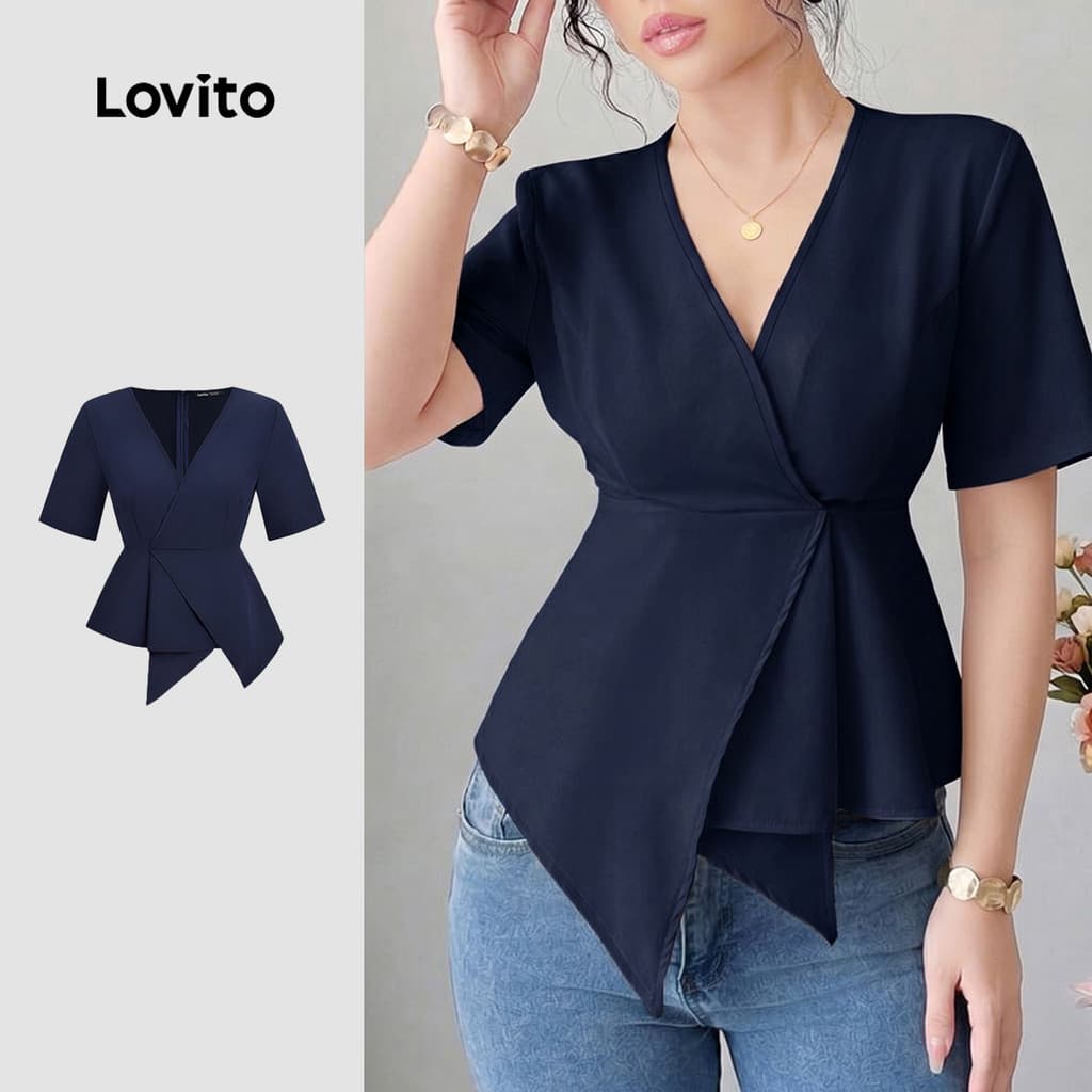 (RCL) Lovito Elegante Blusa Primavera/verão Blusa Offwhite para Mulheres L138AD845