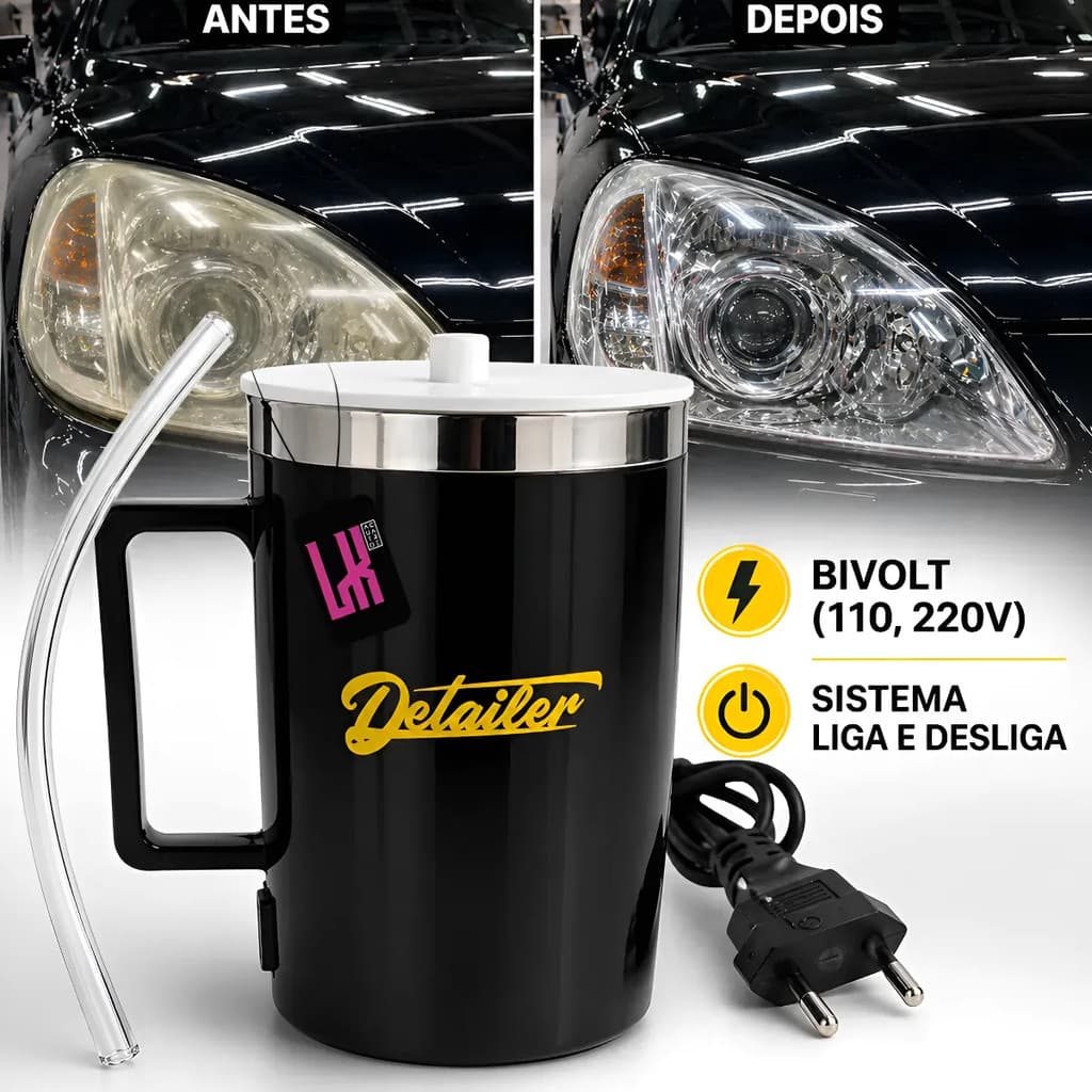Caneca Copo Termico 110 220v Detailer Aplica Polimero Restaurador Restaura Farol Amarelado