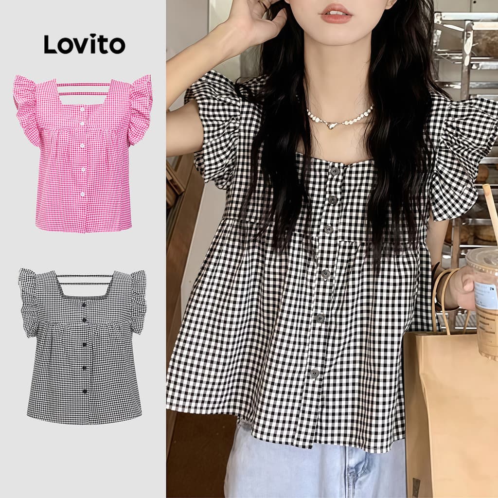 Lovito Casual Regata Listrada com Babados para Mulheres LNE21203 (Multicolorido)