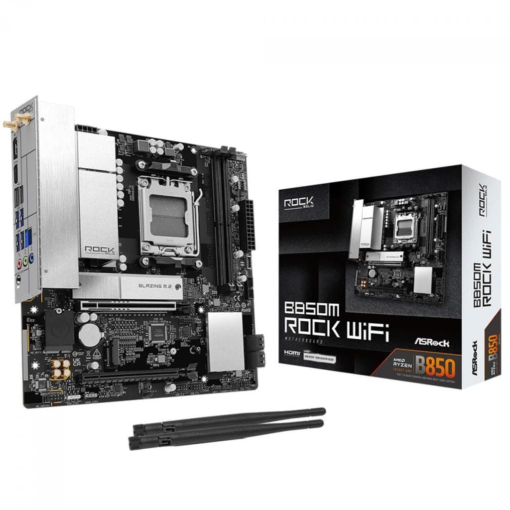 Placa Mãe ASRock B850M Rock WiFi, Chipset B850, AMD AM5, mATX, DDR5