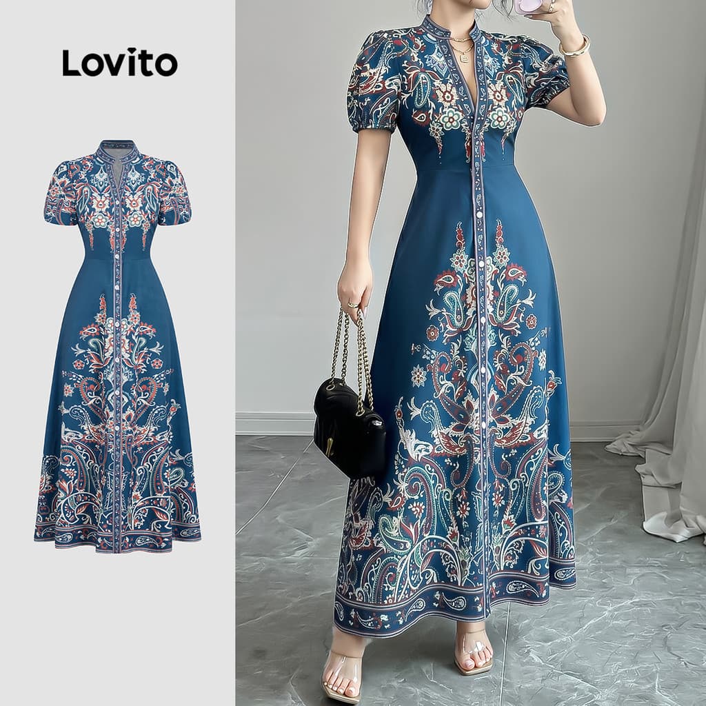 Lovito Vestido Vintage Estrutura Linha Primavera/verão para Mulheres LK4LD289