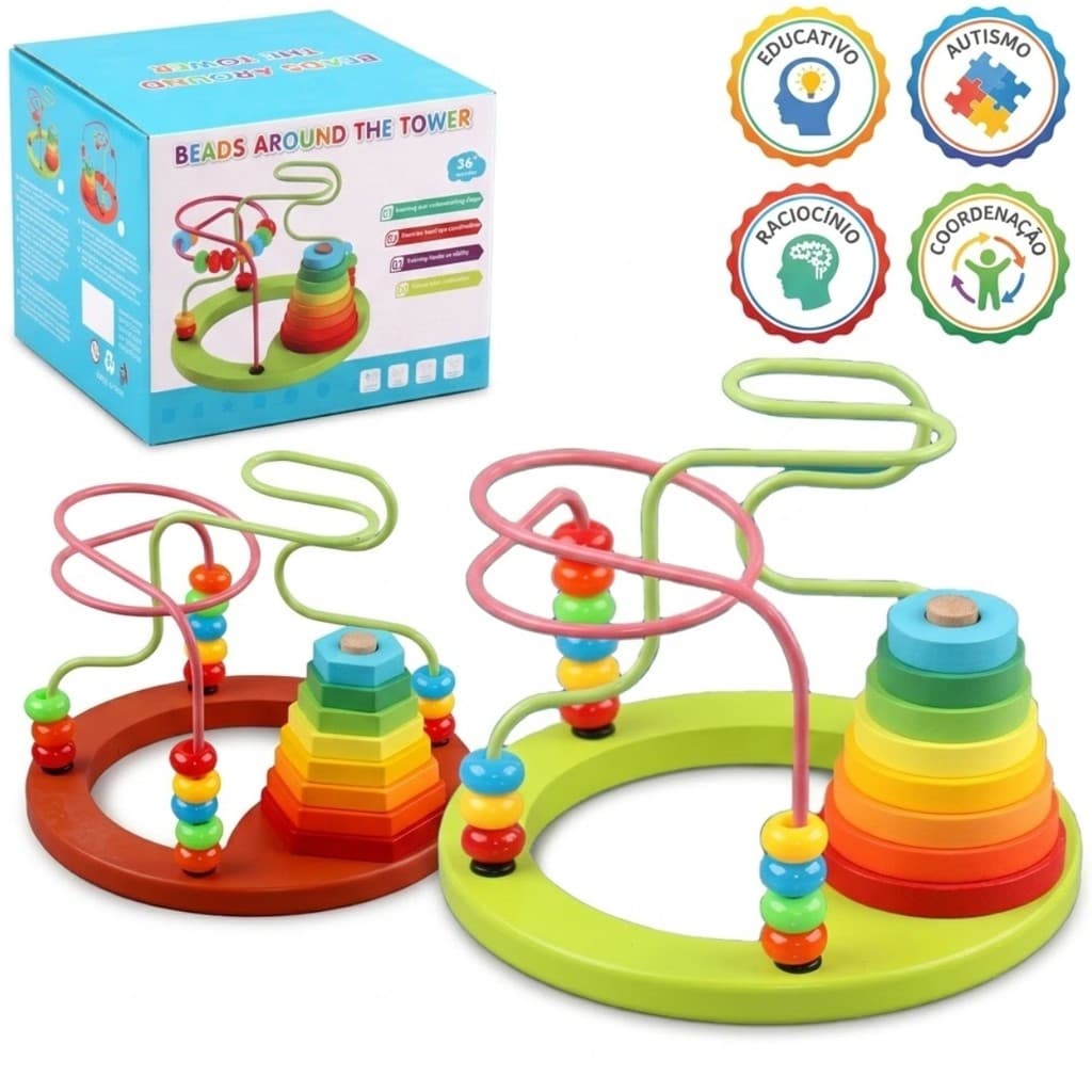 Brinquedo Educativo de Madeira Empilhar Formas com Aramado