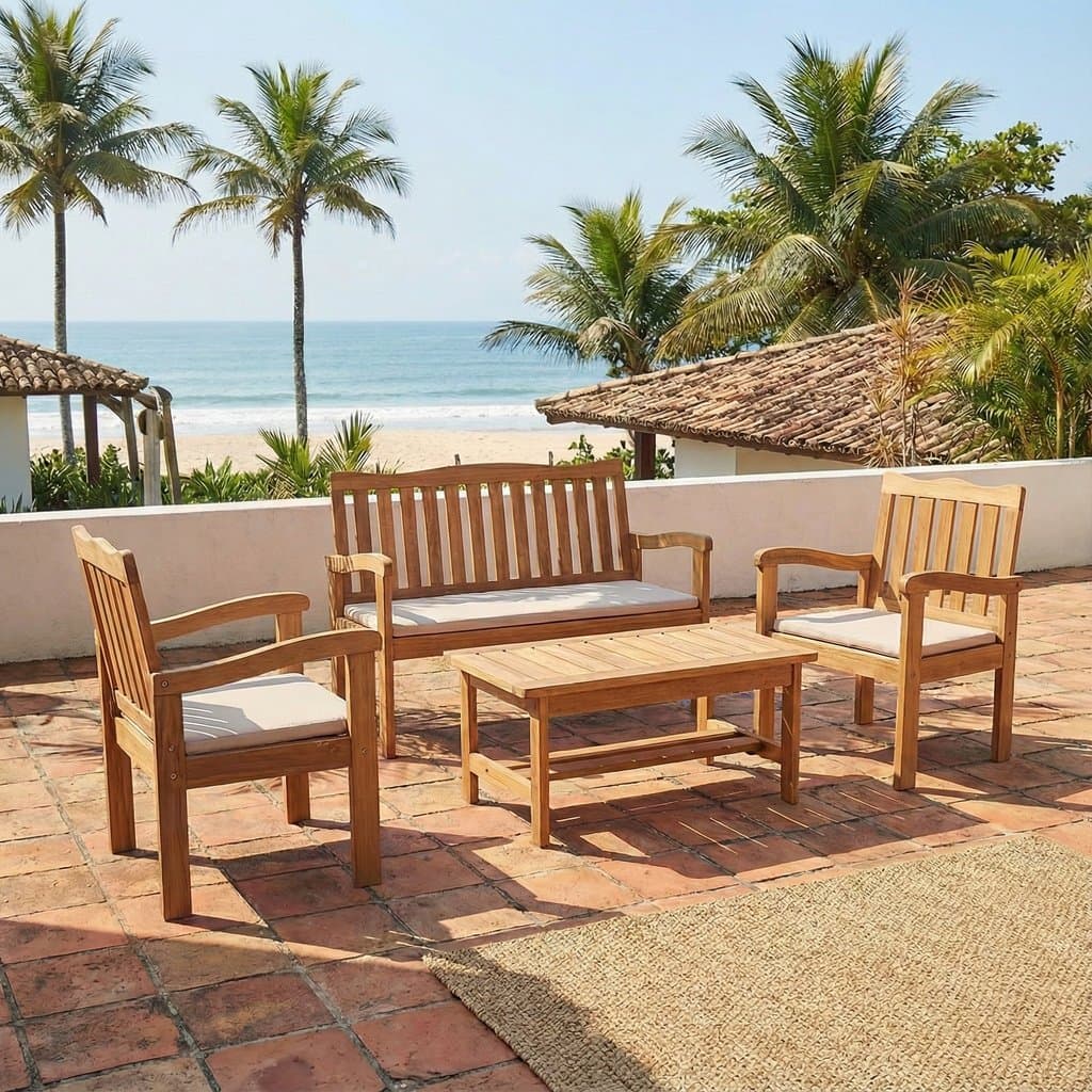 Conjunto para Jardim de Madeira Eucalipto 4 Peças Estofado Nature Yescasa Nature/Branco