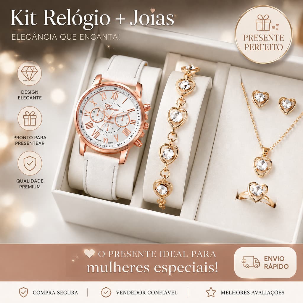 Conjunto de relógio e joias,  Kit's  podem   conter  colar, pulseira, brincos e anel(NÃO ACOMPANHA CAIXA)