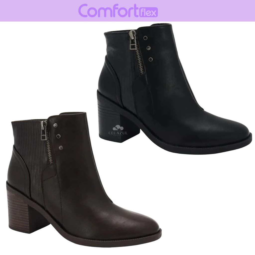 Bota Feminina Comfortflex Cano Curto Salto Bloco Conforto Original
