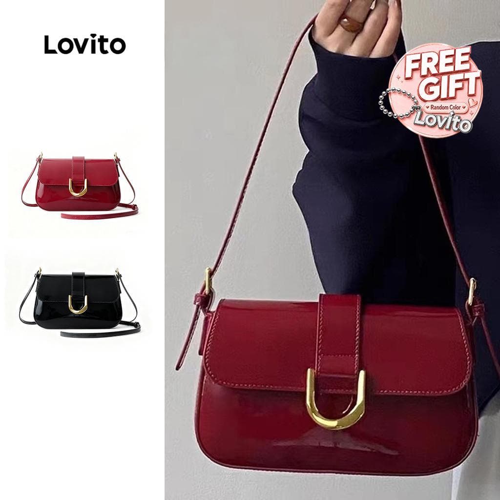Lovito Elegante superfície brilhante de vermelho bolsa de ombro pequena para mulheres LFA47241