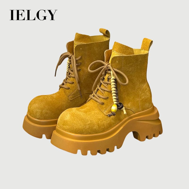 IELGY 2026 Botas  Com Plataforma De Sola Grossa De Outono Para Mulheres , Curtas Versáteis Motocicleta Cadarço