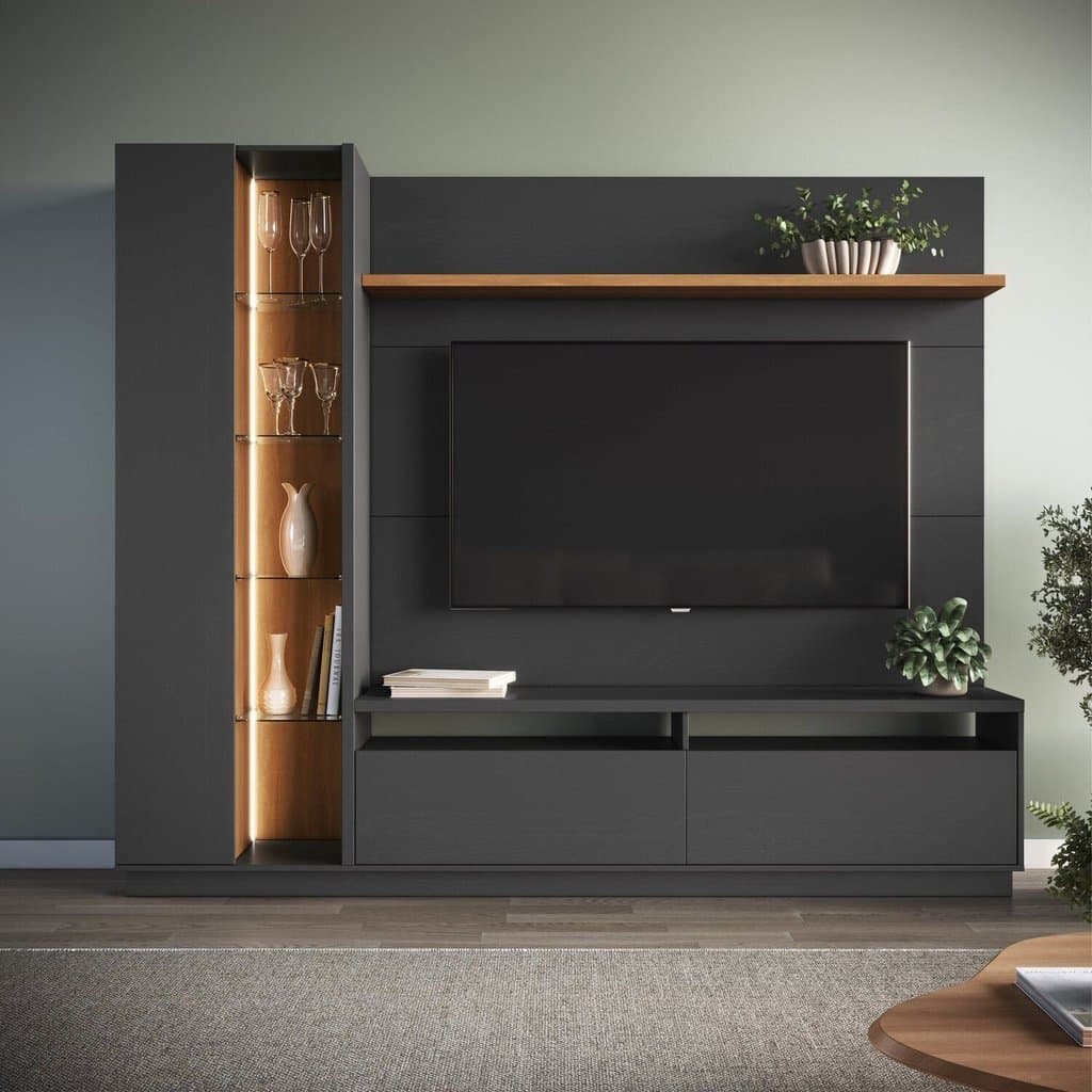 Estante para TV e Home Theater até 65 Polegadas com LED 220CMX183CM Grafite/Freijó Grafite/Freijó