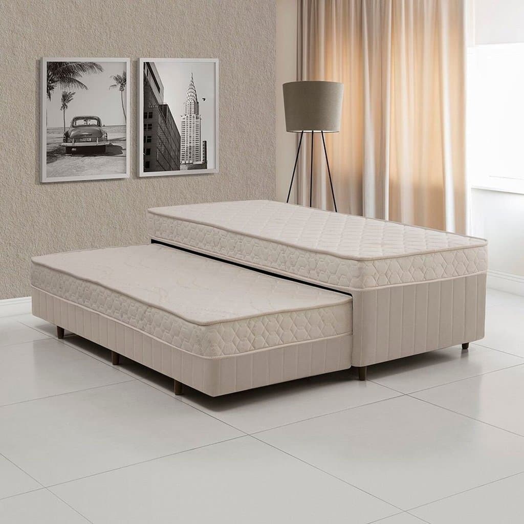 Cama Box Conjugada Solteiro com Auxiliar 88CMX58CMX188CM Espuma D28 Sensor Yescasa Bege Bege