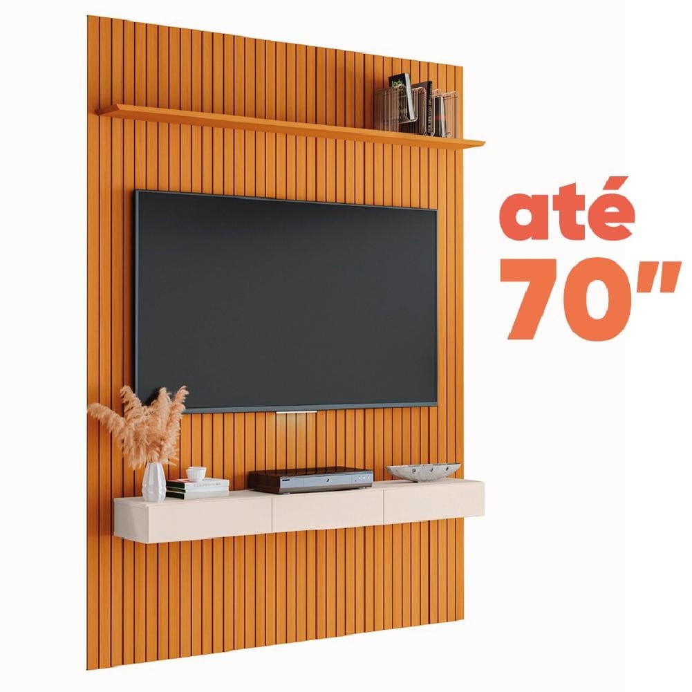 Painel para TV até 70 Polegadas 1,80x2,40m Ripado com Nicho Arbo Cedro/Off White EDN