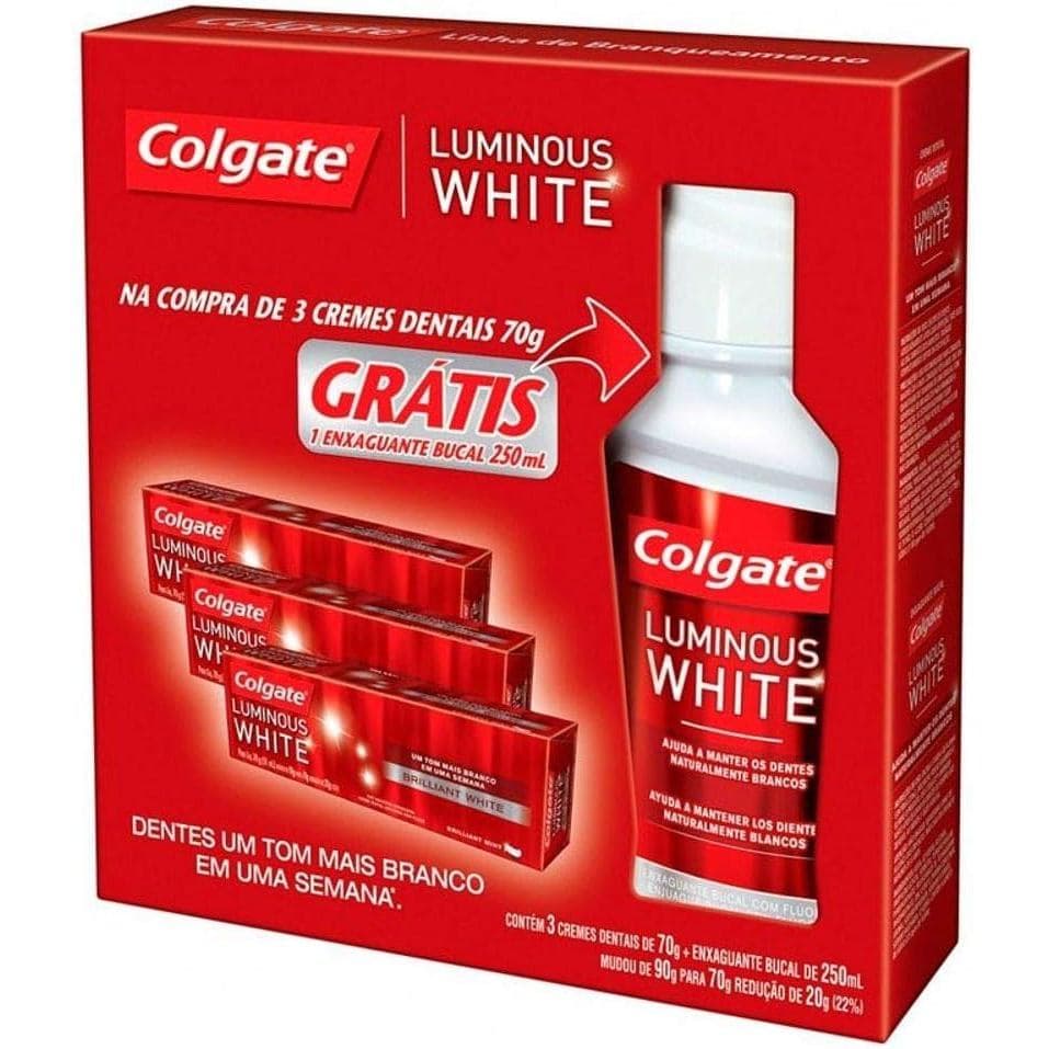 Kit Colgate Luminous White Com 3 Unidades De Creme Dental 70g + Enxaguante Bucal 250ml