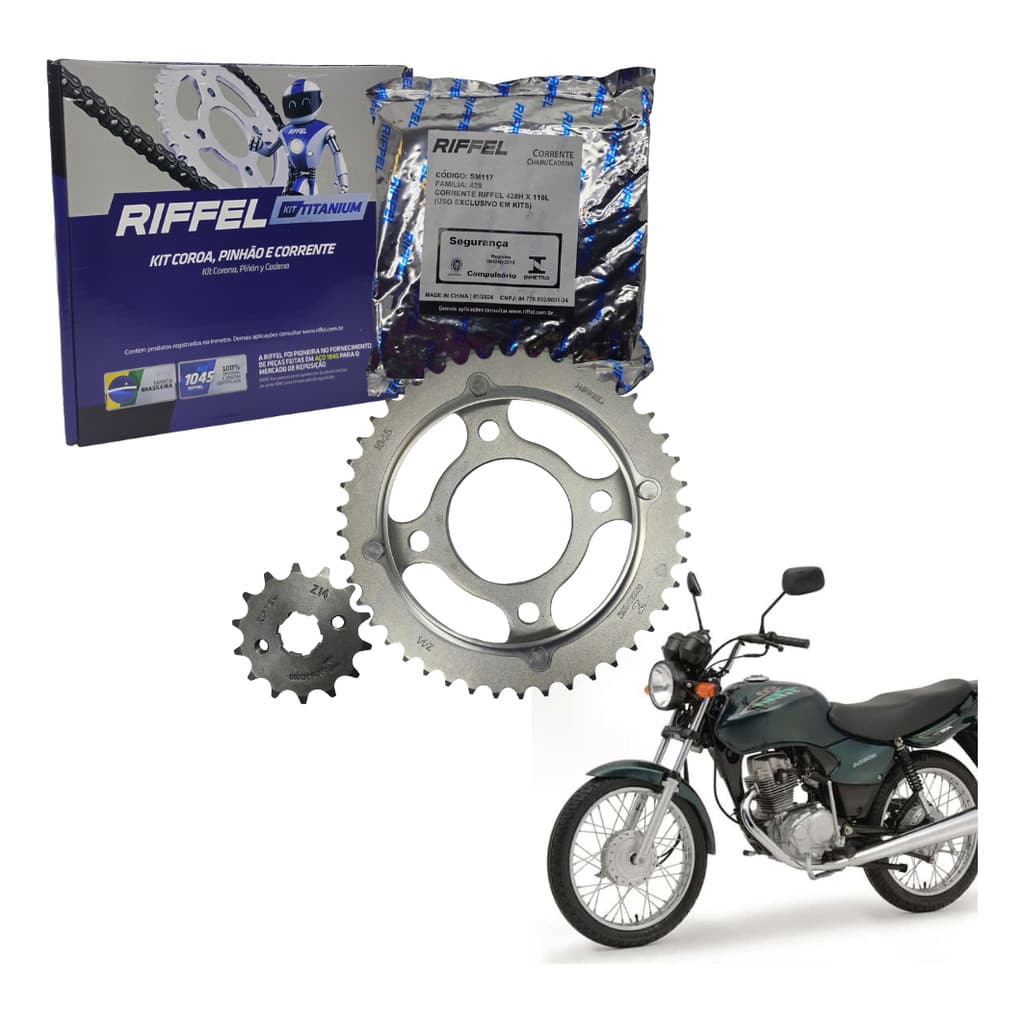 Kit Relação Transmissão Tração Cg Fan Titan 125 2000 2001 2002 2003 2004 2005 A 2008 Original Riffel