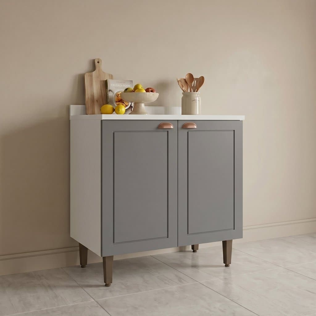 Balcão para Cozinha 2 Portas 80cm sem Tampo Pérola Branco e Cinza Yescasa Branco/Cinza
