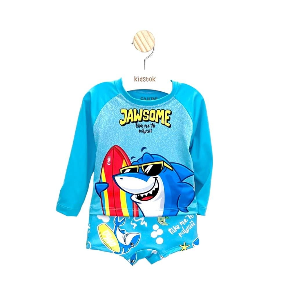 Conjunto Menino Camiseta Sunga UV Tubarão Prancha- Fakini