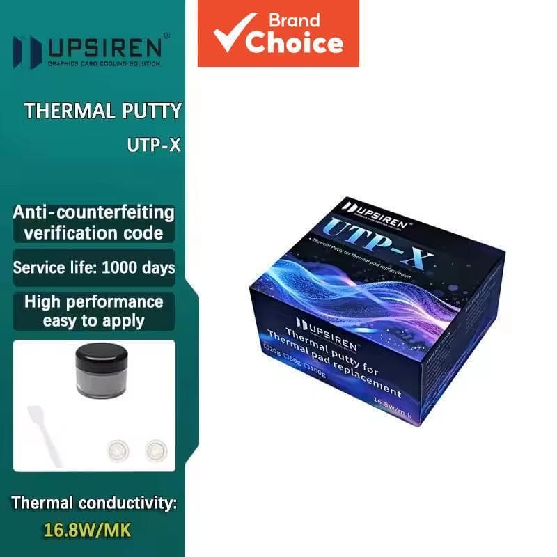 UPSIREN UTP-X Pasta Térmica Cinza 20 g 16,8 W/mK, Não Condutiva e Impermeável com Espátula, Alta Isolação para