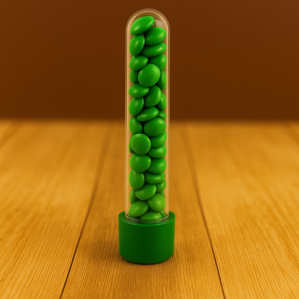 10~50 TUBETE ACRÍLICO LEMBRANCINHAS 13CM COM TAMPA VERDE BANDEIRA (CHOCO)
