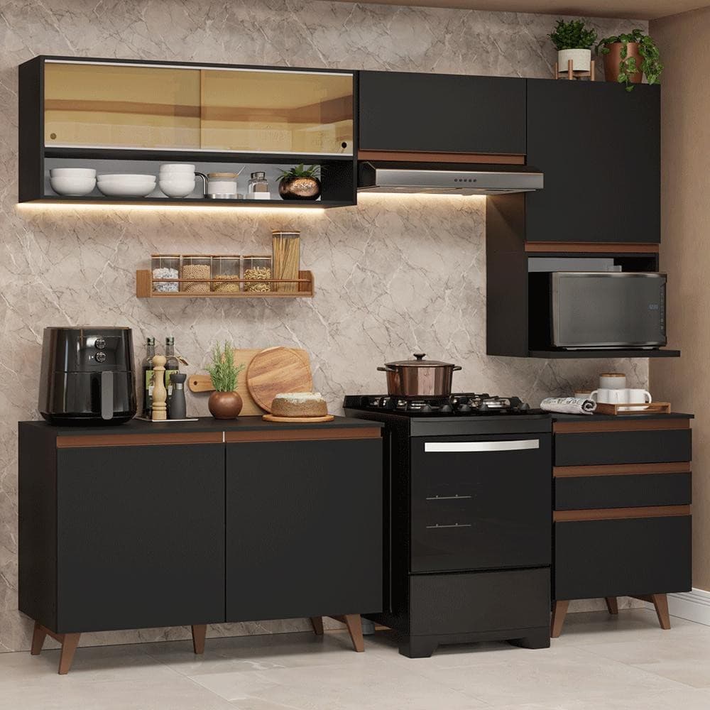 Armário de Cozinha Completa 250cm Preto Reims Madesa 10