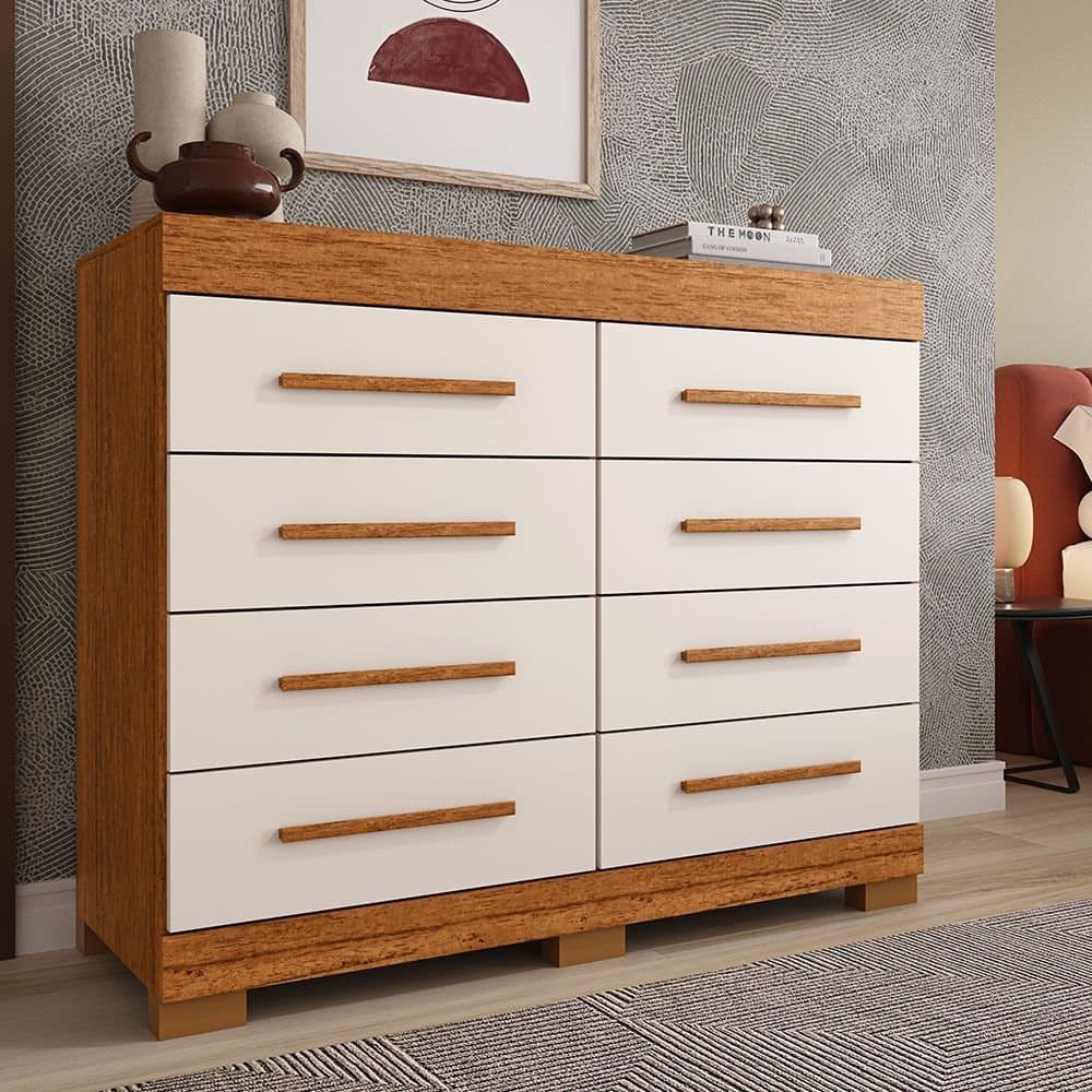 Cômoda 8 Gavetas 100% MDF Lantana 112cm Espresso Móveis Bege/Cinamomo/Off White Cinamomo/Off White